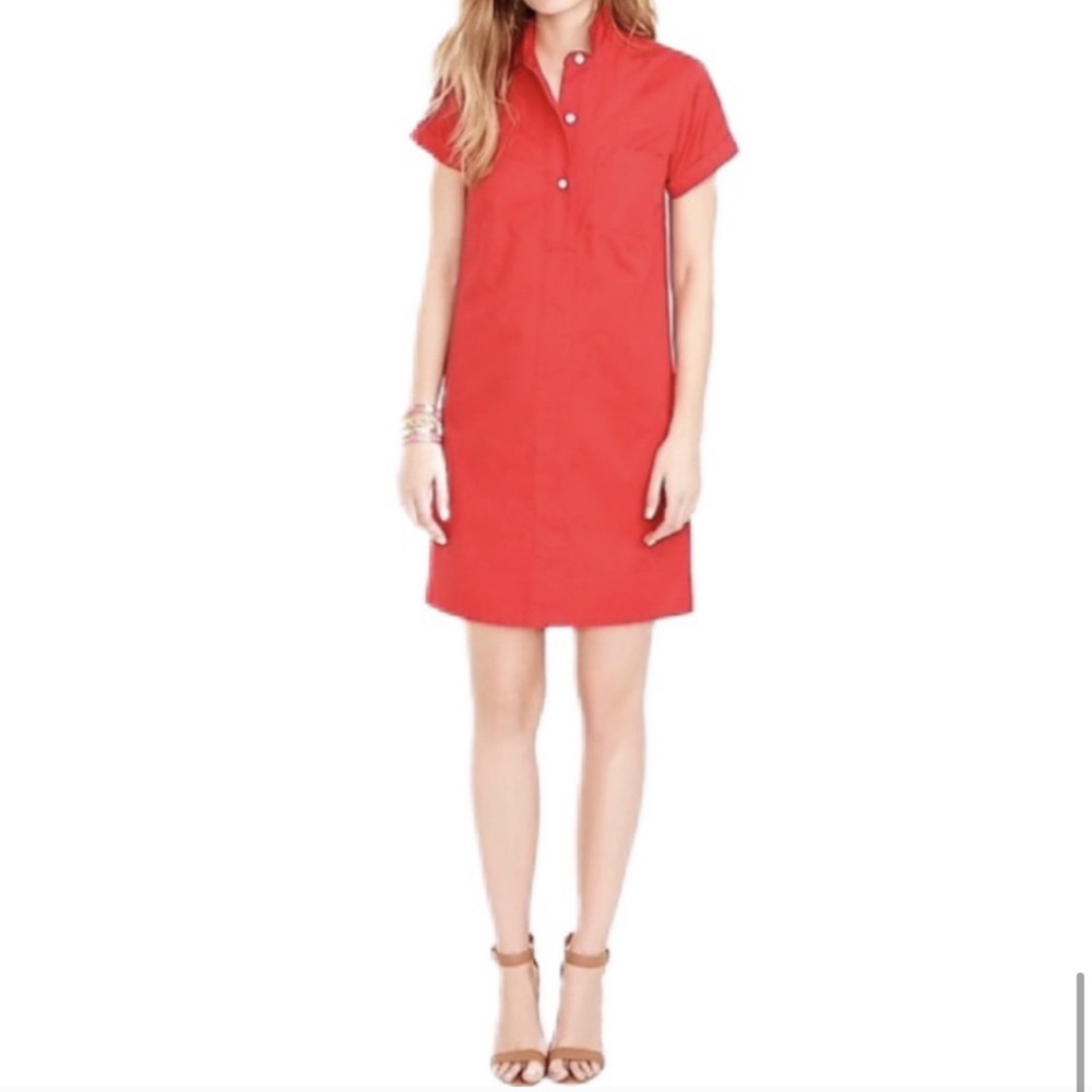 J. CREW Cotton Red Shirtdress 1/4 Button Up XS